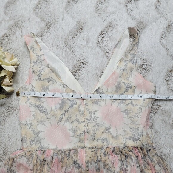 Elizabeth And James 100% Silk Shell Pink White Floral Print Sash V Neck Dress 4 - Picture 11 of 12